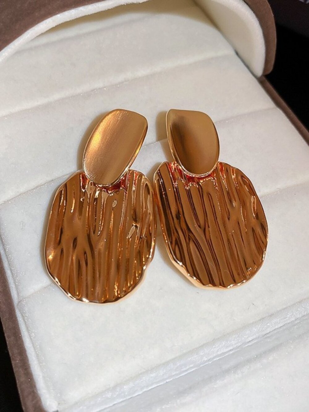 Gold Statement Textured Drop Earrings 925 Sterling Silver Posts